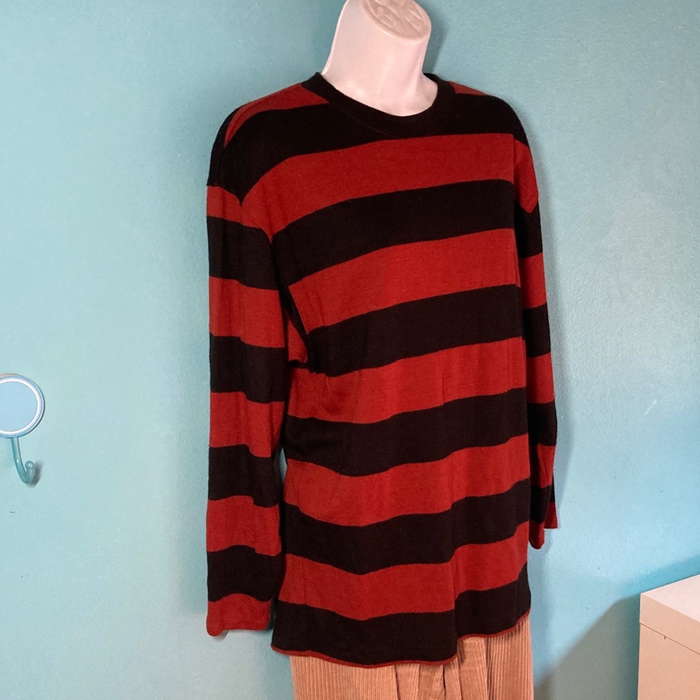 Unisex Sz M Orange Black Striped Wool & Acrylic Pullover Sweater Top 42" Chest